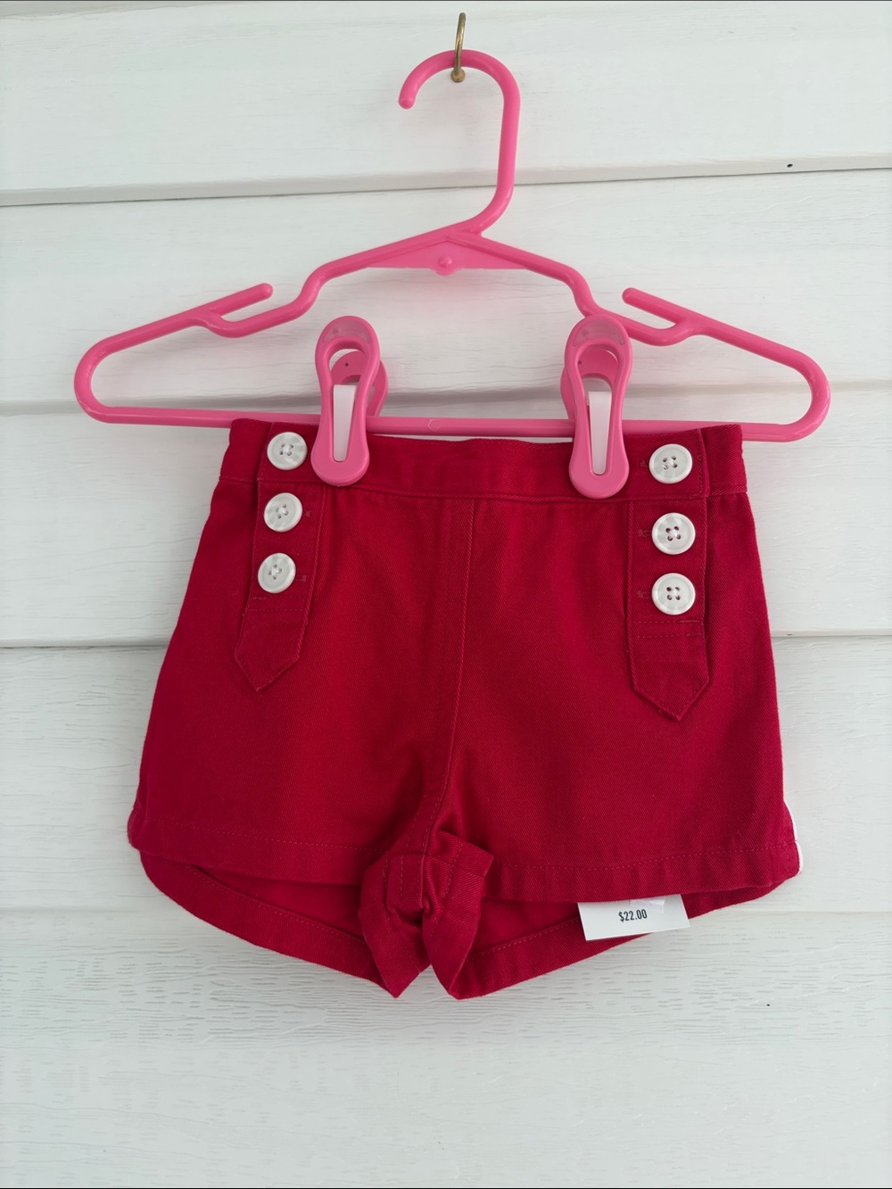 Vintage Y2K Baby Shorts 3-6 Months NWT Red Sailor Button Cotton Shorts